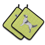 Caroline'S Treasures English Setter Checkerboard Green Pair Of Pot Holders Bb3781Pthd, 7.5Hx7.5W, Multicolor