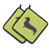 Caroline'S Treasures Dachshund Checkerboard Green Pair Of Pot Holders Bb3782Pthd, 7.5Hx7.5W, Multicolor