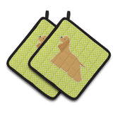 Caroline'S Treasures Cocker Spaniel Checkerboard Green Pair Of Pot Holders Bb3786Pthd, 7.5Hx7.5W, Multicolor