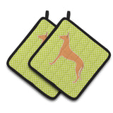 Caroline'S Treasures Pharaoh Hound Checkerboard Green Pair Of Pot Holders Bb3788Pthd, 7.5Hx7.5W, Multicolor