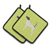Caroline'S Treasures English Pointer Checkerboard Green Pair Of Pot Holders Bb3795Pthd, 7.5Hx7.5W, Multicolor