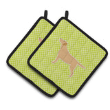 Caroline'S Treasures Yellow Labrador Retriever Checkerboard Green Pair Of Pot Holders Bb3797Pthd, 7.5Hx7.5W, Multicolor
