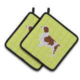 Caroline'S Treasures Welsh Springer Spaniel Checkerboard Green Pair Of Pot Holders Bb3800Pthd, 7.5Hx7.5W, Multicolor