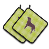 Caroline'S Treasures American Water Spaniel Checkerboard Green Pair Of Pot Holders Bb3801Pthd, 7.5Hx7.5W, Multicolor