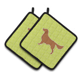 Caroline'S Treasures Golden Retriever Checkerboard Green Pair Of Pot Holders Bb3804Pthd, 7.5Hx7.5W, Multicolor