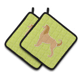 Caroline'S Treasures Afghan Hound Checkerboard Green Pair Of Pot Holders Bb3806Pthd, 7.5Hx7.5W, Multicolor