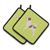 Caroline'S Treasures Jack Russell Terrier Checkerboard Green Pair Of Pot Holders Bb3807Pthd, 7.5Hx7.5W, Multicolor