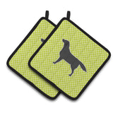Caroline'S Treasures Black Labrador Retriever Checkerboard Green Pair Of Pot Holders Bb3808Pthd, 7.5Hx7.5W, Multicolor