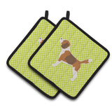 Caroline'S Treasures Beagle Checkerboard Green Pair Of Pot Holders Bb3810Pthd, 7.5Hx7.5W, Multicolor