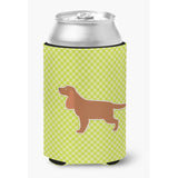 Caroline'S Treasures English Cocker Spaniel Checkerboard Green Can Or Bottle Hugger Bb3812Cc, Can Hugger, Multicolor