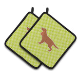Caroline'S Treasures English Cocker Spaniel Checkerboard Green Pair Of Pot Holders Bb3812Pthd, 7.5Hx7.5W, Multicolor