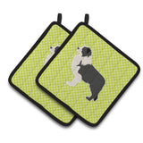 Caroline'S Treasures Black Border Collie Checkerboard Green Pair Of Pot Holders Bb3823Pthd, 7.5Hx7.5W, Multicolor
