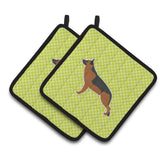 Caroline'S Treasures German Shepherd Checkerboard Green Pair Of Pot Holders Bb3824Pthd, 7.5Hx7.5W, Multicolor