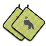 Caroline'S Treasures Sheltie/Shetland Sheepdog Checkerboard Green Pair Of Pot Holders Bb3830Pthd, 7.5Hx7.5W, Multicolor