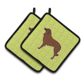 Caroline'S Treasures Portuguese Sheepdog Dog Checkerboard Green Pair Of Pot Holders Bb3831Pthd, 7.5Hx7.5W, Multicolor