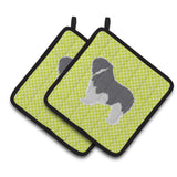 Caroline'S Treasures Bb3832Pthd Polish Lowland Sheepdog Dog Checkerboard Green Pair Of Pot Holders, 7.5H X 7.5 W, Mult