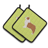 Caroline'S Treasures Australian Shepherd Dog Checkerboard Green Pair Of Pot Holders Bb3833Pthd, 7.5Hx7.5W, Multicolor