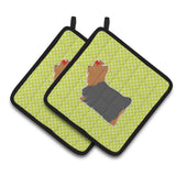 Caroline'S Treasures Yorkshire Terrier Yorkie Checkerboard Green Pair Of Pot Holders Bb3834Pthd, 7.5Hx7.5W, Multicolor