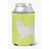 Caroline'S Treasures Maltese Checkerboard Green Can Or Bottle Hugger Bb3836Cc, Can Hugger, Multicolor