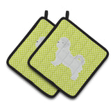 Caroline'S Treasures Maltese Checkerboard Green Pair Of Pot Holders Bb3836Pthd, 7.5Hx7.5W, Multicolor