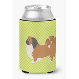 Caroline'S Treasures Pekingese Checkerboard Green Can Or Bottle Hugger Bb3838Cc, Can Hugger, Multicolor