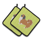 Caroline'S Treasures Pekingese Checkerboard Green Pair Of Pot Holders Bb3838Pthd, 7.5Hx7.5W, Multicolor