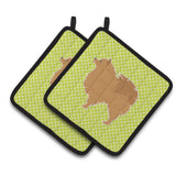 Caroline'S Treasures Pomeranian Checkerboard Green Pair Of Pot Holders Bb3842Pthd, 7.5Hx7.5W, Multicolor