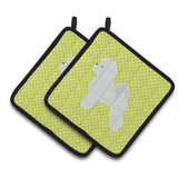 Caroline'S Treasures Bichon Frise Checkerboard Green Pair Of Pot Holders Bb3845Pthd, 7.5Hx7.5W, Multicolor