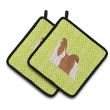 Caroline'S Treasures Shih Tzu Checkerboard Green Pair Of Pot Holders Bb3846Pthd, 7.5Hx7.5W, Multicolor