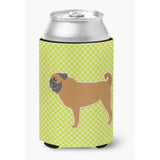Caroline'S Treasures Pug Checkerboard Green Can Or Bottle Hugger Bb3847Cc, Can Hugger, Multicolor