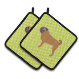 Caroline'S Treasures Pug Checkerboard Green Pair Of Pot Holders Bb3847Pthd, 7.5Hx7.5W, Multicolor