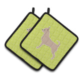 Caroline'S Treasures Chihuahua Checkerboard Green Pair Of Pot Holders Bb3850Pthd, 7.5Hx7.5W, Multicolor