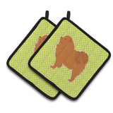 Caroline'S Treasures Chow Checkerboard Green Pair Of Pot Holders Bb3851Pthd, 7.5Hx7.5W, Multicolor