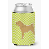 Caroline'S Treasures Shar Pei Checkerboard Green Can Or Bottle Hugger Bb3852Cc, Can Hugger, Multicolor