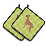 Caroline'S Treasures Boxer Checkerboard Green Pair Of Pot Holders Bb3853Pthd, 7.5Hx7.5W, Multicolor