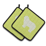 Caroline'S Treasures Komondor Checkerboard Green Pair Of Pot Holders Bb3855Pthd, 7.5Hx7.5W, Multicolor