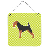 Caroline'S Treasures Airedale Terrier Checkerboard Green Wall Or Door Hanging Prints Bb3857Ds66, 6 X 6, Multicolor