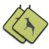 Caroline'S Treasures Doberman Pinscher Checkerboard Green Pair Of Pot Holders Bb3860Pthd, 7.5Hx7.5W, Multicolor