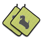 Caroline'S Treasures Scottish Terrier Checkerboard Green Pair Of Pot Holders Bb3869Pthd, 7.5Hx7.5W, Multicolor