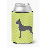 Caroline'S Treasures Great Dane Checkerboard Green Can Or Bottle Hugger Bb3875Cc, Can Hugger, Multicolor