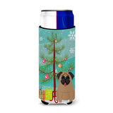 Caroline'S Treasures Bb4130Muk Merry Christmas Tree Pug Brown Michelob Ultra Hugger For Slim Cans, Multicolor