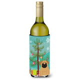 Caroline'S Treasures Bb4132Literk Merry Christmas Tree Pug Brown Wine Bottle Beverage Insulator Hugger, 750Ml, Multicolor