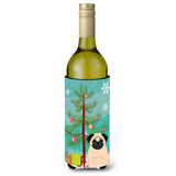 Caroline'S Treasures Bb4133Literk Merry Christmas Tree Pug Fawn Wine Bottle Beverage Insulator Hugger, 750Ml, Multicolor