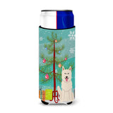 Caroline'S Treasures Bb4170Muk Merry Christmas Tree White German Shepherd Michelob Ultra Hugger For Slim Cans, Multicolor
