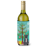 Caroline'S Treasures Bb4171Literk Merry Christmas Tree Staffordshire Bull Terrier Blue Wine Bottle Beverage Insulator Hugger,