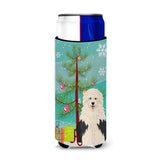 Caroline'S Treasures Bb4221Muk Merry Christmas Tree Old English Sheepdog Michelob Ultra Hugger For Slim Cans, Multicolor