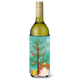 Caroline'S Treasures Bb4228Literk Merry Christmas Tree Pekingese Red White Wine Bottle Beverage Insulator Hugger, 750Ml, Multi