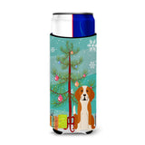 Caroline'S Treasures Bb4235Muk Merry Christmas Tree English Foxhound Michelob Ultra Hugger For Slim Cans, Multicolor