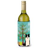 Caroline'S Treasures Bb4243Literk Merry Christmas Tree Border Collie Black White Wine Bottle Beverage Insulator Hugger, 750Ml,