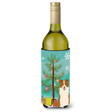 Caroline'S Treasures Bb4244Literk Merry Christmas Tree Border Collie Red White Wine Bottle Beverage Insulator Hugger, 750Ml, M